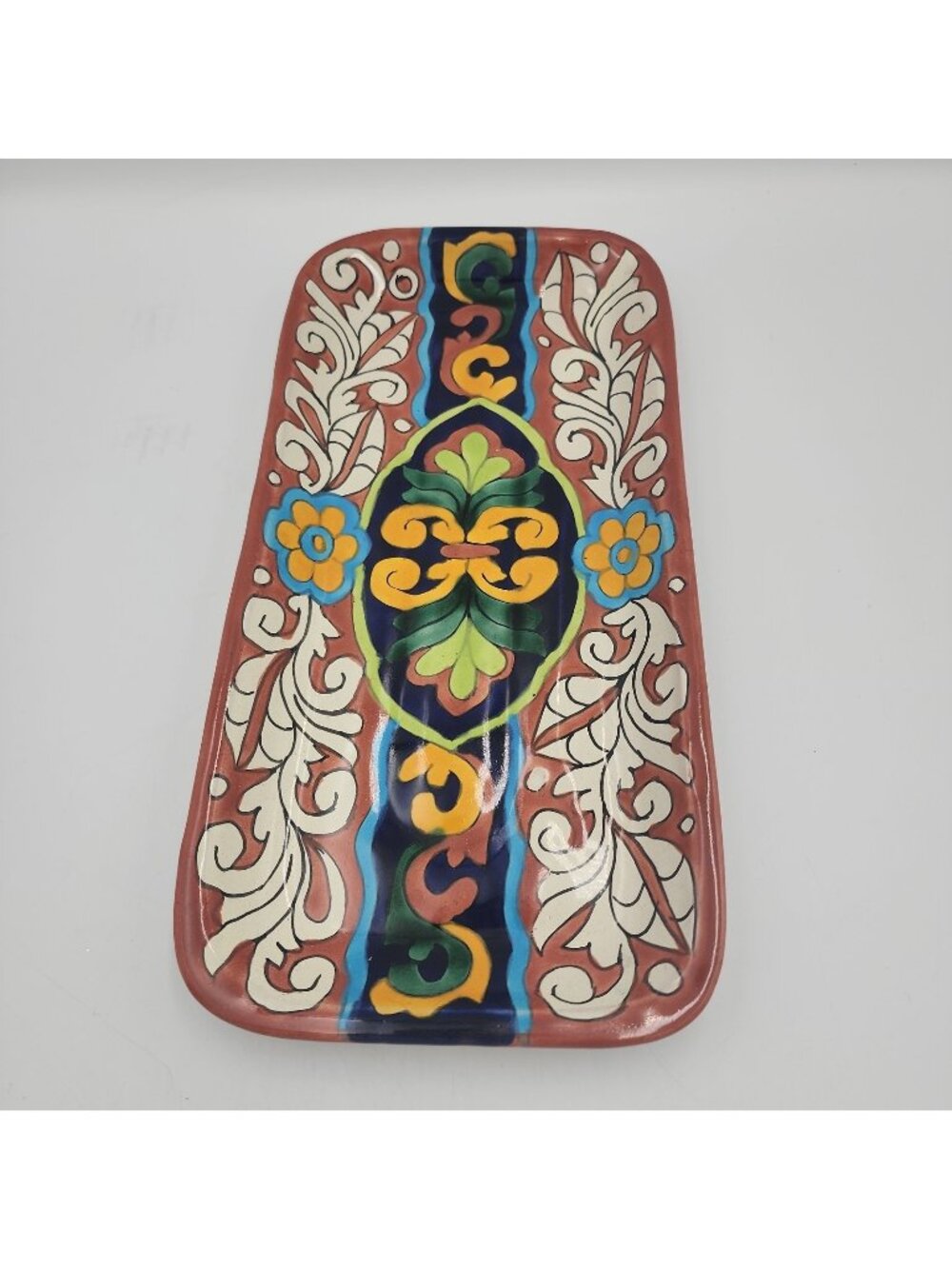 Talavera Serving Dish 12" x 6" Folk Art Pottery Hand Painted Multicolor Mexico